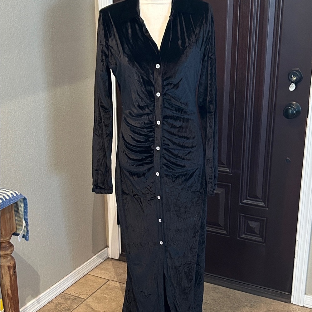 Black Velvet Long Witchy Black Velvet Dress